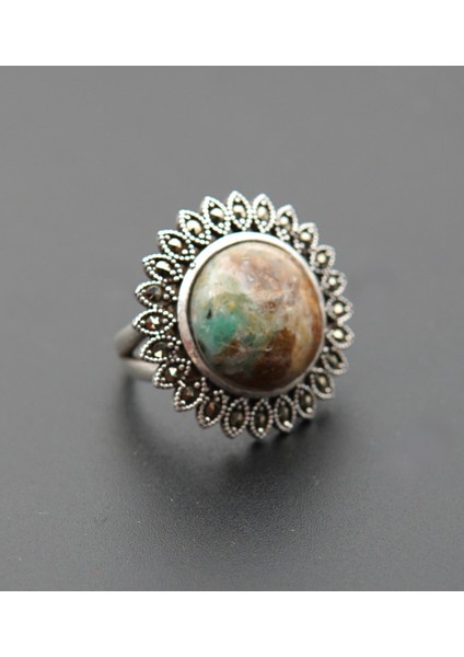 925 Ayar Gümüş Oltu Zümrütü Kadın Yüzük SY00099 modelleri