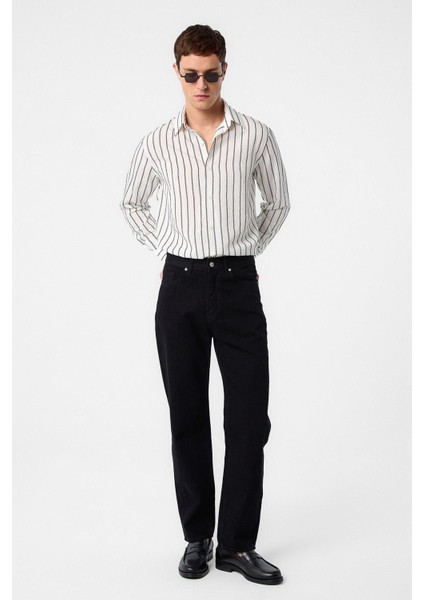 Beyaz Relax Fit Çizgili Erkek Gömlek fiyatları