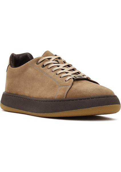 Erkek Vizon Bağcıklı Kalın Tabanlı Nubuk Deri Sneaker 25WFD6612V3