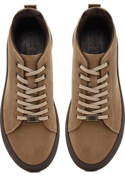 Erkek Vizon Bağcıklı Kalın Tabanlı Nubuk Deri Sneaker 25WFD6612V3