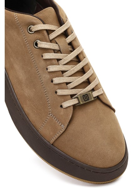 Erkek Vizon Bağcıklı Kalın Tabanlı Nubuk Deri Sneaker 25WFD6612V3
