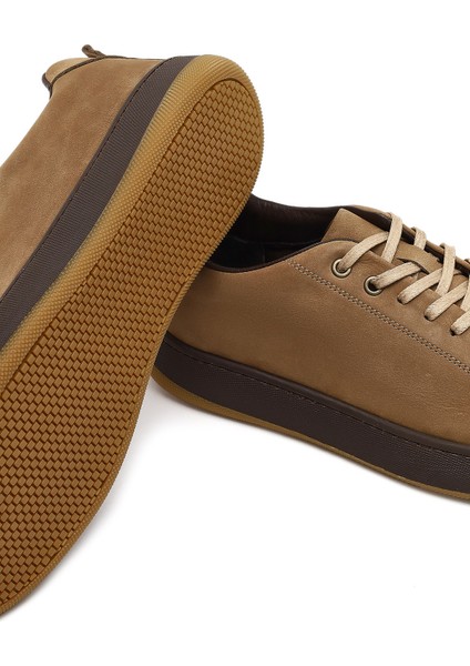 Erkek Vizon Bağcıklı Kalın Tabanlı Nubuk Deri Sneaker 25WFD6612V3
