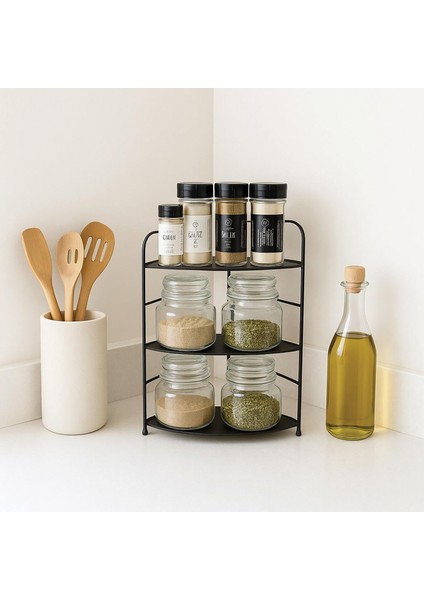 Banyo Mutfak Düzenleyici Organizer Köşe Rafı - Ayarlanabilir 3 Raflı Baharatlık