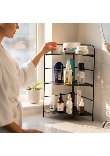 Banyo Mutfak Düzenleyici Organizer Köşe Rafı - Ayarlanabilir 3 Raflı Baharatlık