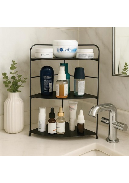 Banyo Mutfak Düzenleyici Organizer Köşe Rafı - Ayarlanabilir 3 Raflı Baharatlık