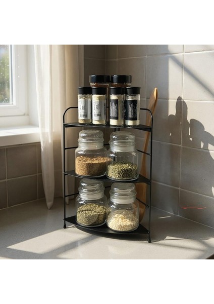 Banyo Mutfak Düzenleyici Organizer Köşe Rafı - Ayarlanabilir 3 Raflı Baharatlık