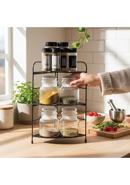 Banyo Mutfak Düzenleyici Organizer Köşe Rafı - Ayarlanabilir 3 Raflı Baharatlık