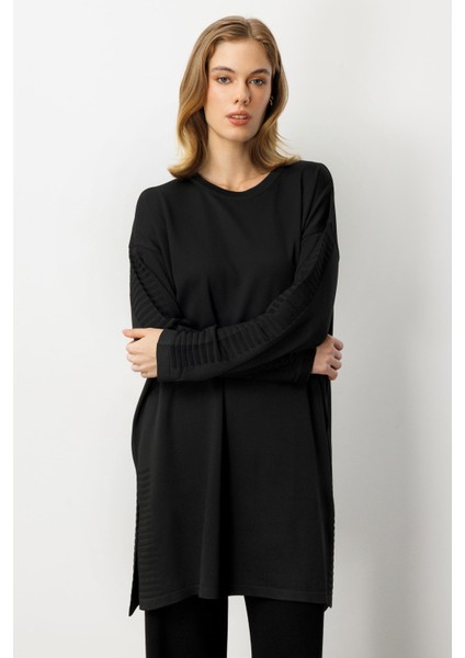 Yırtmaç Detaylı Triko Tunik-Siyah indirimleri