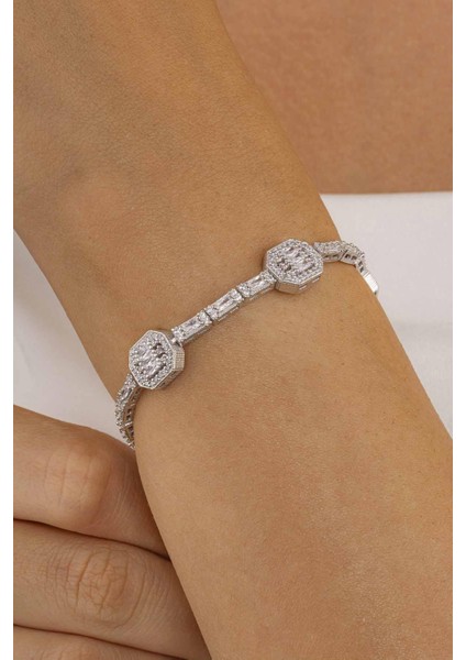 Baget Taşlı Sıralı Su Yolu Gümüş Bileklik fiyatları