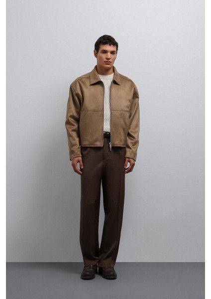 Bej Fermuarlı Suni Süet Erkek Mont fiyatları