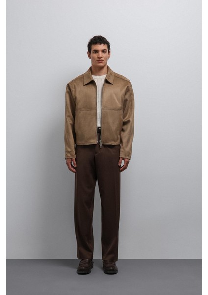 Bej Fermuarlı Suni Süet Erkek Mont modelleri