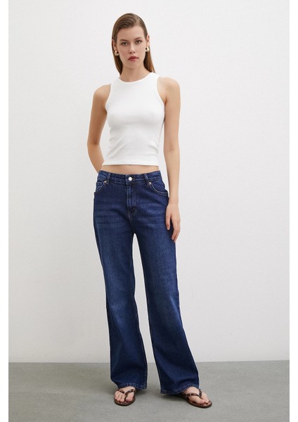 Yüksel Bel Wide Leg Jean Lacivert fırsatları