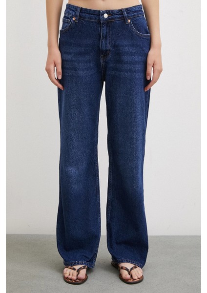 Yüksel Bel Wide Leg Jean Lacivert indirimleri
