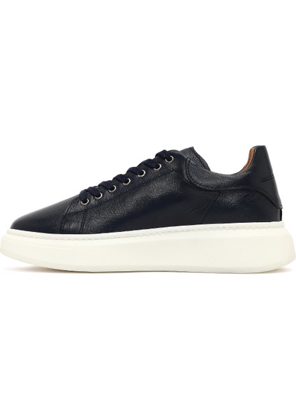 Erkek Lacivert Bağcıklı Kalın Tabanlı Deri Sneaker 25WFD632318 fiyatları