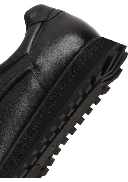 Erkek Siyah Bağcıklı Kalın Tabanlı Deri Casual Sneaker 25WFD695114
