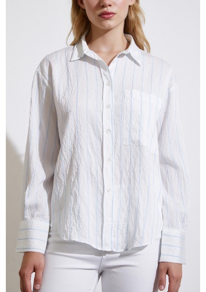 Çizgili Cepli Gömlek Mavi fiyatları