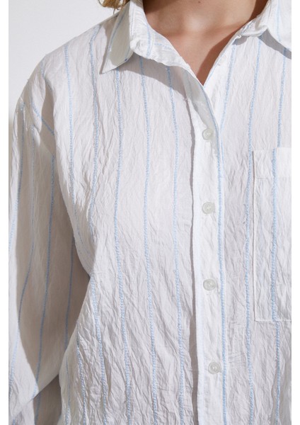 Çizgili Cepli Gömlek Mavi modelleri