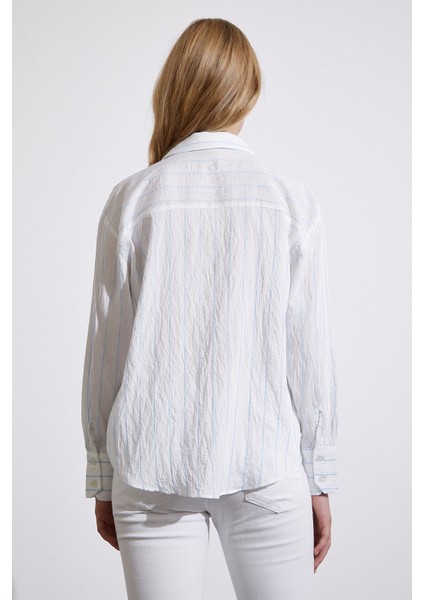 Çizgili Cepli Gömlek Mavi fırsatları