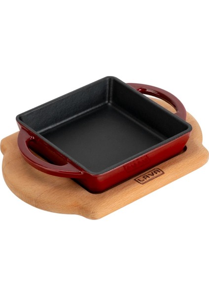 Döküm Kare Sahan Döküm Demir Yekpare Çift Kulplu Kayın Servis Ahşabı Ölçü 12X12CM.-BORDO fiyatları