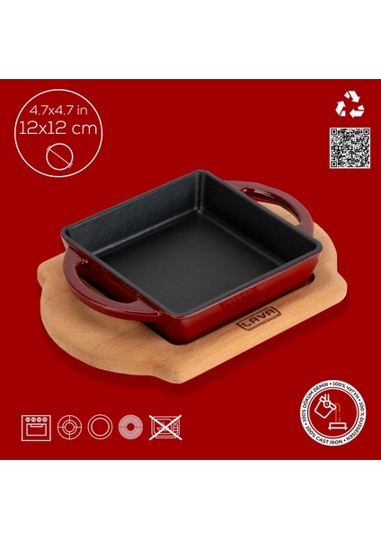 Döküm Kare Sahan Döküm Demir Yekpare Çift Kulplu Kayın Servis Ahşabı Ölçü 12X12CM.-BORDO fırsatları