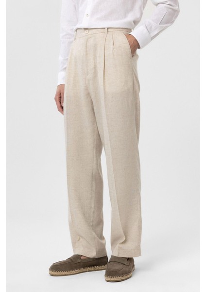 Ekru Keten Karışımlı Erkek Baggy Pantolon fiyatları
