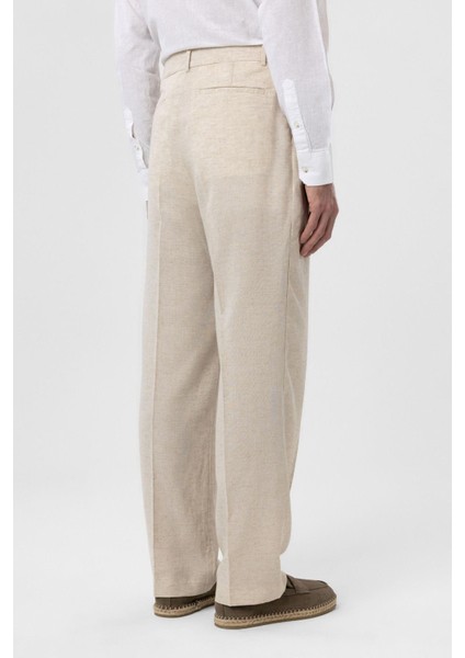 Ekru Keten Karışımlı Erkek Baggy Pantolon fırsatları
