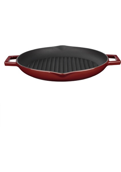 Döküm Yuvarlak Izgara Tavası Döküm Demir Yekpare Çift Kulplu ÇAP(Ø)26CM.-BORDO