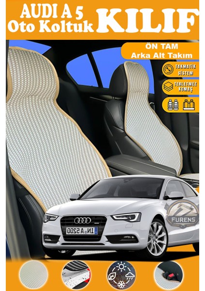Audi A5 Uyumlu Bej Prestij Serisi Dokuma Kumaş Oto Koltuk Kılıfı Ön Tam Arka Alt