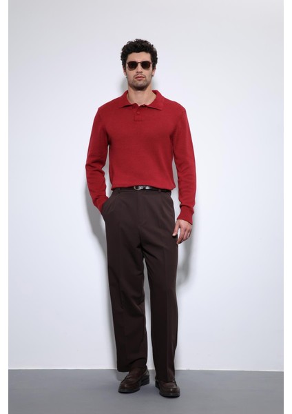 Kırmızı Polo Yaka Basic Erkek Kazak