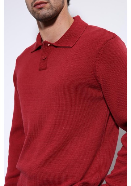 Kırmızı Polo Yaka Basic Erkek Kazak