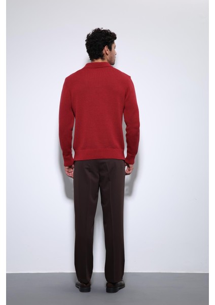 Kırmızı Polo Yaka Basic Erkek Kazak