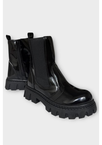 Kız Çocuk Lastik Detaylı Kalın Taban Bot Siyah - Siyah modelleri