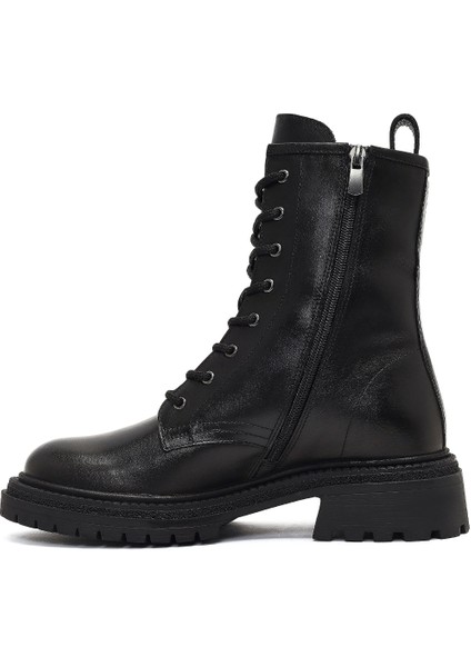 Kadın Siyah Fermuarlı Kalın Tabanlı Deri Bot 25WFD140618 fiyatları