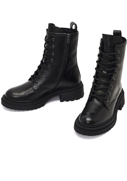 Kadın Siyah Fermuarlı Kalın Tabanlı Deri Bot 25WFD140618 modelleri