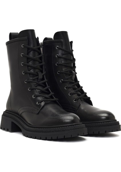 Kadın Siyah Fermuarlı Kalın Tabanlı Deri Bot 25WFD140618 fırsatları