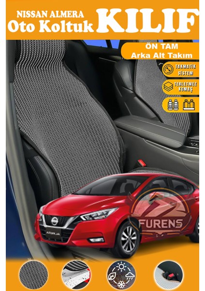 Nissan Almera Uyumlu Siyah Prestij Serisi Dokuma Kumaş Oto Koltuk Kılıfı Ön Tam Arka Alt