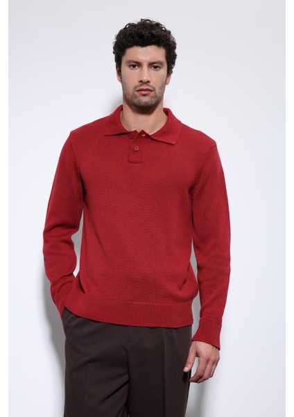 Kırmızı Polo Yaka Basic Erkek Kazak fiyatları