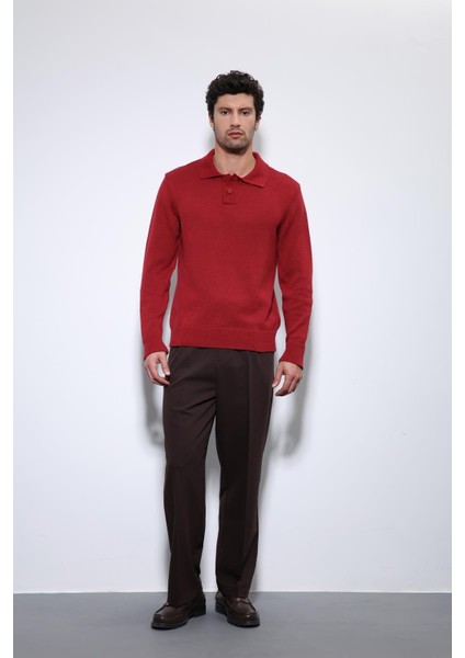 Kırmızı Polo Yaka Basic Erkek Kazak modelleri