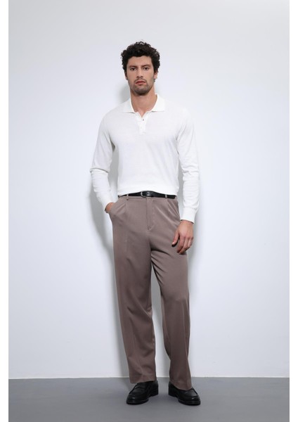 Ekru Polo Yaka Erkek Kazak