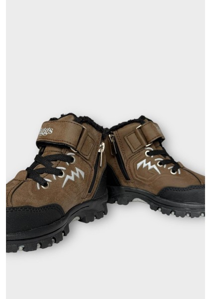 Cırtlı Fermuarlı Içi Yünlü Soğuk Geçirmez Outdoor Günlük Çocuk Bot Kahverengi fırsatları