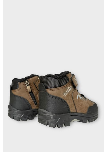 Cırtlı Fermuarlı Içi Yünlü Soğuk Geçirmez Outdoor Günlük Çocuk Bot Kahverengi