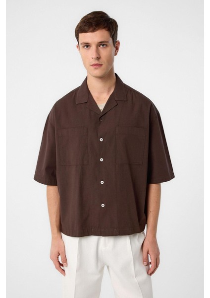 Kahve Relax Fit Kısa Erkek Gömlek
