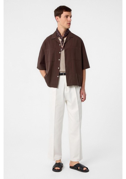 Kahve Relax Fit Kısa Erkek Gömlek fiyatları