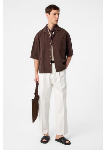 Kahve Relax Fit Kısa Erkek Gömlek modelleri
