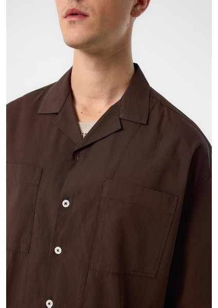 Kahve Relax Fit Kısa Erkek Gömlek fırsatları