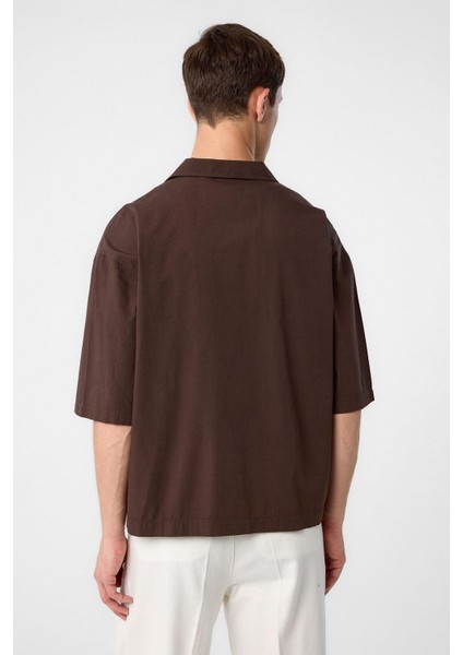 Kahve Relax Fit Kısa Erkek Gömlek indirimleri