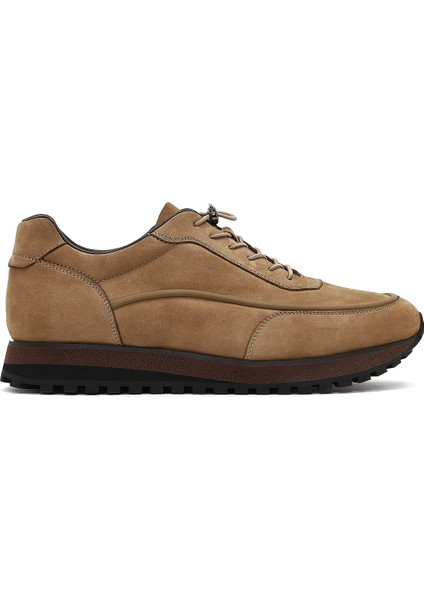 Erkek Vizon Bağcıklı Kalın Tabanlı Nubuk Deri Casual Sneaker 25WFD6951V3