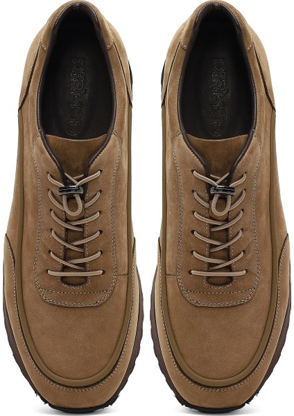 Erkek Vizon Bağcıklı Kalın Tabanlı Nubuk Deri Casual Sneaker 25WFD6951V3