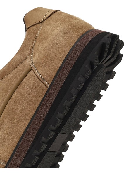 Erkek Vizon Bağcıklı Kalın Tabanlı Nubuk Deri Casual Sneaker 25WFD6951V3