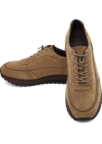 Erkek Vizon Bağcıklı Kalın Tabanlı Nubuk Deri Casual Sneaker 25WFD6951V3